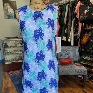 Calvin Klein White And Blue Lace dress sz 6 NWT